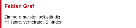 Fabian Graf Zimmerermeister, selbständig 41 Jahre, verheiratet, 2 Kinder